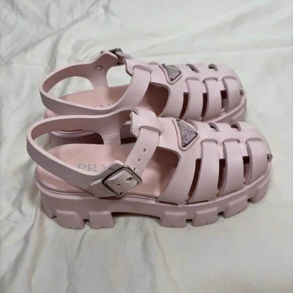 Prada Womens Monolith Rubber Cage Sandals Baby Pink Platform Slingback Size 38 - Picture 4 of 10